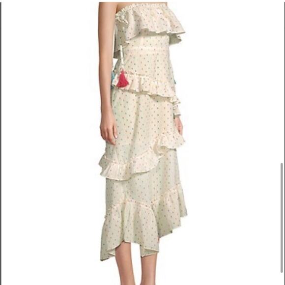 Red Carter Asmae Strapless Cotton Ruffled Cream Midi Dress Size Small - Picture 3 of 15